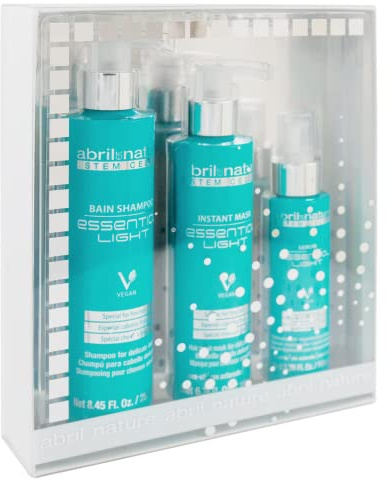 abril et nature - Set de Soins Capillaires Effet Volume - Essential Light - Pour Cheveux Fins, Délicats et/ou Colorés - Pack Shampooing, Masque et Sérum pour Cheveux - Oxygène et Rajeunit - 550 ml