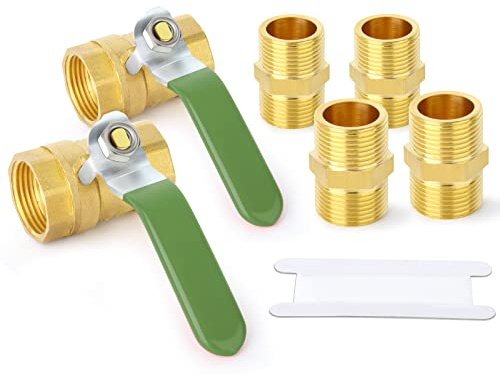 ERGAOBOY 2 Stk 1/4 BSP Buchse auf Buchse Messing Kugelhahn mit 4 Stk 1/4 Stecker auf Stecker, passend für Rohrverbindungsanschluss