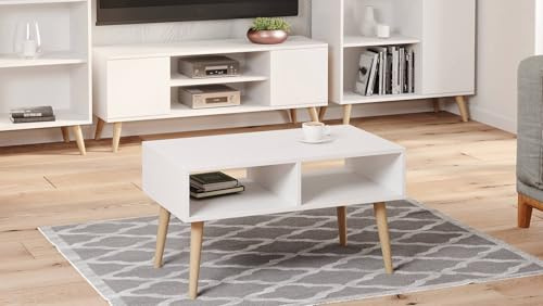 Dmora - Wohnzimmertisch Sopot, Niedriger Wohnzimmertisch, Kaffeeregal, Couchtisch für Sofa, 55x90 h55 cm, Weiß