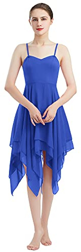 OBEEII Femme Tutu Justaucorps Danse Classique Ballet Robe Danse Latine Courte Asymétrique Gymnastique Leotard sans Manches Tunique Jumpsuit Collant Combinaison Valse Bleu Royal S