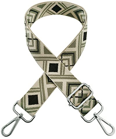 Schultergurt für Taschen Breit 3.8cm & Verstellbar 80-130cm, Taschengurt Breit Boho, Schulterriemen für Taschen, Tragegurt Tasche Schultergurt Taschenkette Strickmuster - Silber Karabiner (F Braun)