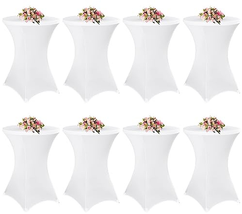 8 Stück Weiß Stehtisch Hussen Stehtische, Stehtischhusse für Ø 80-85 cm Stehtische und Bistrotische, Stretch-Tischdecke mit Fußtaschen für Hochzeit Geburtstagsfeier Bankett(80 cm, weiß)