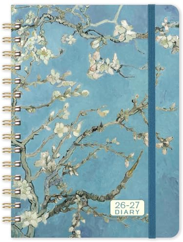 2026-2027 Diary - A5 Diary 2026-2027 Week to view from August 2026 to July 2027, Hardcover with Back Pocket, Twin-Wire Binding, Apricot Flower