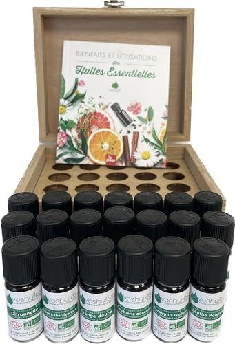 VOSHUILES - Coffret 20 Huiles Essentielles BIO - Produit de Bien-être/Aromathérapie - Parfum Naturel - 200ml - Huiles Pures et Naturelles pour Diffuseur