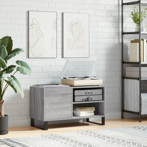 ARKEM Mobile Porta Dischi Grigio Sonoma 85x38x48 cm Legno Multistrato,Supporto per Giradischi,Supporto per Giradischi in Legno, Supporto per Giradischi con Spazio di archiviazione
