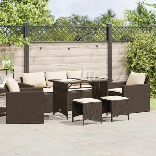 Homgoday 6-TLG. Gartenlounge Balkonmöbel Gartensofa Gartenmöbel Loungemöbel Loungesofa Sitzgruppe mit Tisch Sofagarnitur mit Kissen Ecksofa für Balkon Terrasse Braun Poly Rattan