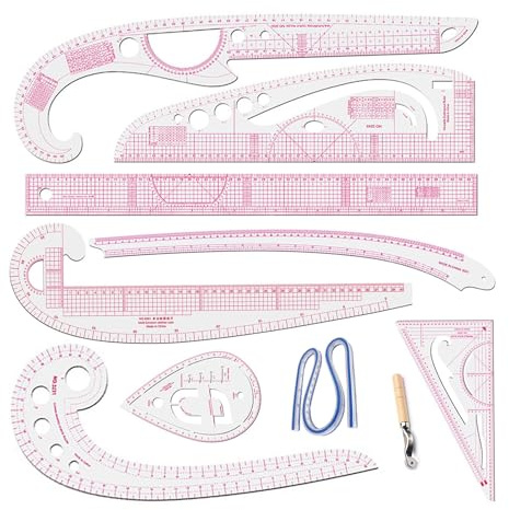 Pummny French Curve Ruler, Clear Metric Sewing Ruler Set, Metrisch Geformte Nähwerkzeuge, DIY Nähen Lineal Schneiderset, Transparentes Metrisches Nählineal, für Anfänger, Schneider, Designer (9 Zoll)