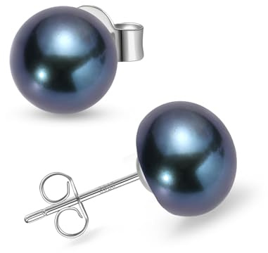 YAMI Salzwasser/Süßwasserperlenohrringe, Perlenohrringe Silber 925, Schwarz Damen Ohrringe Perlen, 8-10.5mm Perlen Ohrringe 925 Silber, Geeignet für Verschiedene Anlässe