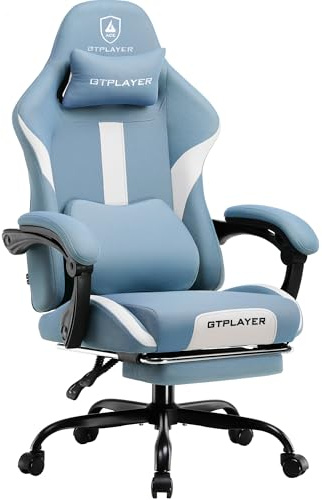 GTPLAYER Gaming Chair, Gamer Chair, Andningsbar Kontorsstol Tillverkad av högkvalitativt tyg, Ergonomisk PC Stol, Justerbar och Vridbar Kontorsstol med Fotstöd, Blå