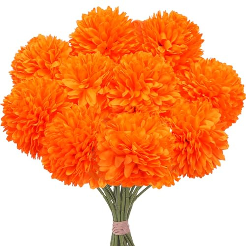 Minnhua 12 Pièces Hortensia Artificielle, Soie Fleur Artificielle Deco, Réaliste Fausse Fleur, Fleurs Artificielles Cimetiere pour La Maison Garden Party Office Décoration (Orange)