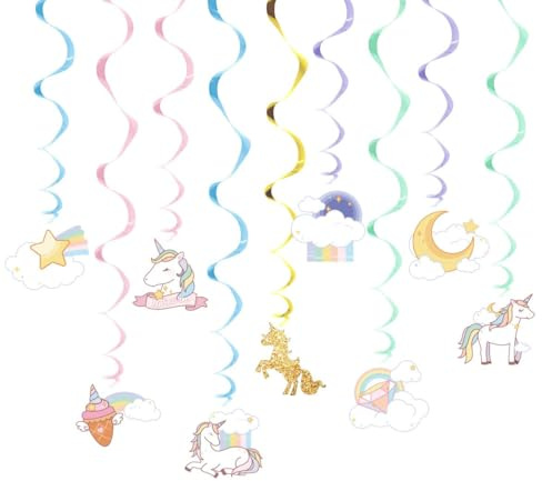 ZYOOO 9 Stück Einhorn Deko, Prinzessinnen Deko, Pastell Wirbel Deko, Regenbogen Spirale Girlande, 3D Papierdeko für Einhorn-Party, Mädchengeburtstag, Kindergeburtstag-Deko, Märchenparty