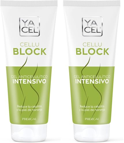 Yacel Cellublock - Crema Anticelulítica, anticelulítico potente, reduce retención de líquidos y elimina toxinas y la piel de naranja, 200 ml (Paquete de 2)