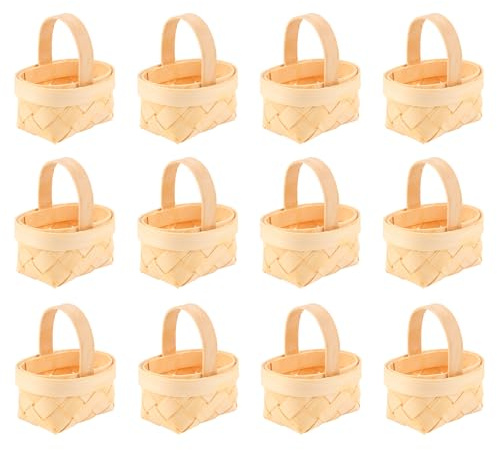 Pesfehhy 12Pcs Wood Chip Mini Baskets Manual Woven Baskets Ornaments Candy Storage Box