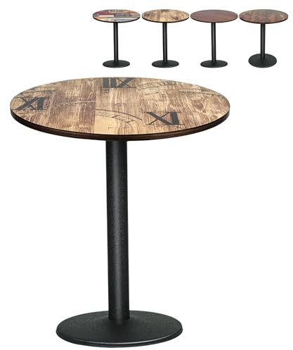 XUANYU Rond Table à Manger pour 4 Personnes, φ70 cm Table de Cuisine Industriel avec Pied en Fer, Tables de Bistro/Salle à Manger/Salon (Marron-Noir, Chiffres-Romains)