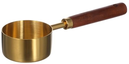 FUNNETOYU Cuillère à Mesurer en Acier Inoxydable Doré Manche en Bois 60ml Cuisine et Cafés, Dose Précise et Résistante à L'usure, Outil de Cuisson Pratique