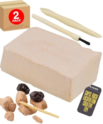 Space Rocks Dig and Discover Educational Excavation Kit for Kids Science Exploration Set Fossil and Rock Discovery Toy Hands-On Learning STEM Activity For Includes Tools and Block 2 Pack