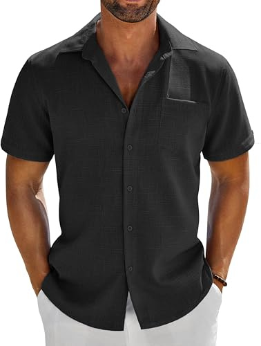 COOFANDY Hemd Herren Kurzarm Bügelfrei Regular Fit Freizeithemd Urlaub Strandhemd Sommer Shirt Mit Tasche