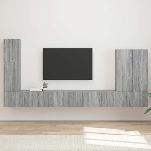 Boltkex TV-vägghylla, set för väggmontering 6 delar i grått Sonoma-ingenjörträ 98 x 31 x 29,5 cm med dörrar och fack för mottagare mediamöbler