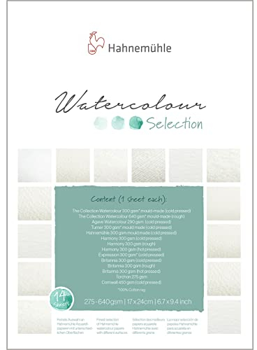 Hahnemühle Watercolour Selection, 14 verschiedene Aquarellpapiere zum testen, 275-640 g/m², 17x24cm