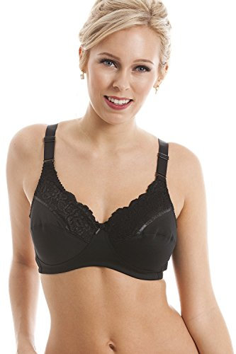Camille Womens Ladies Non Wired Full Cup Support Black Mastectomy Bra 42DD