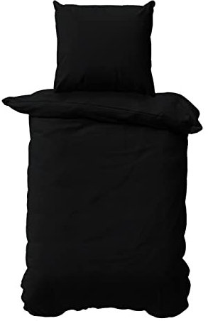 Class Home Collection Bettwäsche 135x200 Baumwolle – 2-teiliges Bettwäsche-Set mit Reißverschluss, Bettbezug + Kissenbezug 80x80 cm, Ganzjahres-Bettwäsche, Uni Schwarz