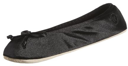 Isotoner Women's Satin Ballerina Slippers, Black, 6/7 UK
