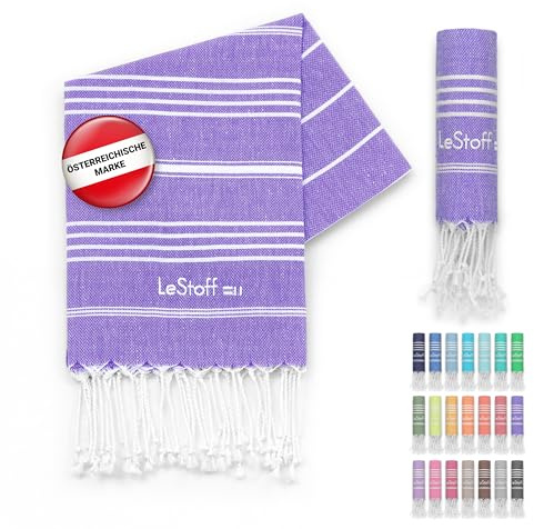 LeStoff Telo hammam, Asciugamano ospiti, 100% cotone bio, 50x100 cm, Viola | Telo mani e viso per bagno, palestra, viaggio e campeggio – prelavato, leggero, compatto, assorbente e ad asciugatura rapida