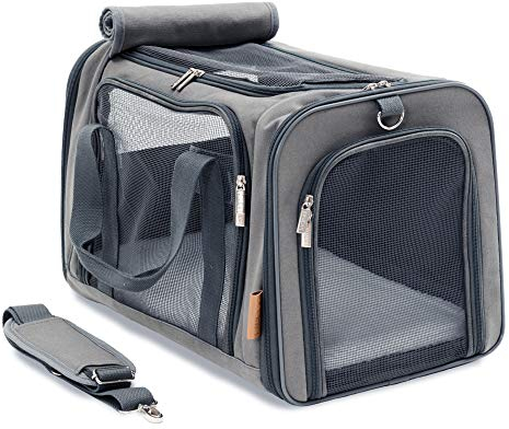 PiuPet® Katzentransportbox I Ideal für Katzen I Stabile Transporttasche mit großem Blickfeld I Transportbox Katze Groß - Stilvolle Katzenbox mit herausnehmbarer Fleecematte