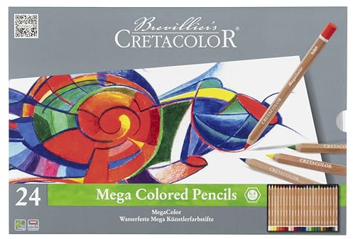 CRETACOLOR Megacolor Colouring Pencils, Artist's Sticks, Extra Thick for Large Areas (Pack of 24)