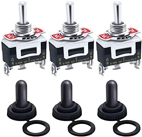 mxuteuk 3Pcs Heavy Duty Rocker Momentary Toggle Switch 20A 125V SPDT 3 Position 3 Pin (ON)-Off-(ON) Switch with Metal Bat Waterproof Cap Ten-123-3mz-B123