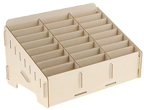 Tubayia 24 Fächer Holz Aufbewahrungsbox Organizer für Fernbedienung, Handy, Büromaterial (Beige)