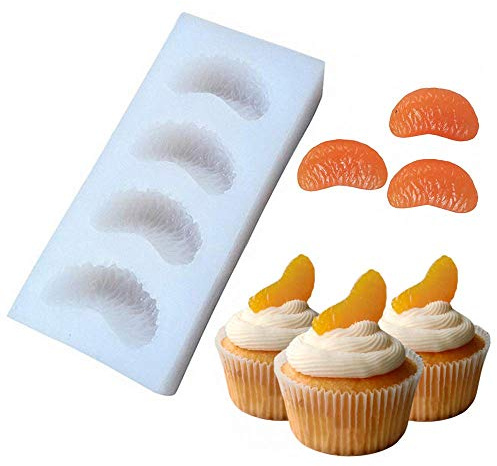 MoldFun 4-Cavity Tangerine Slice Silicone Mold - Mandarin Orange Segments Fruit Fondant Gum Paste Icing Mold for Cake Cupcake Decoration Chocolate Candy Resin Polymer Clay Soap Embeds