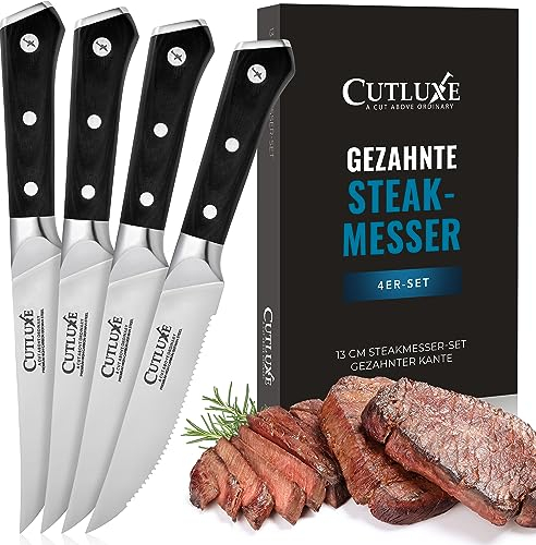 Cutluxe Steakmesser-Set, 4-teiliges Messerset 13cm – Steakmesser Kochmesser Fleischmesser – Ergonomisches Design & Extrem Scharf - Artisan Serie