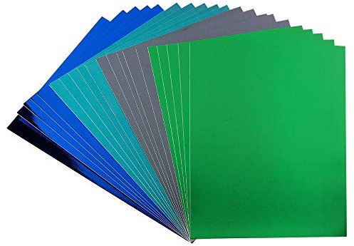 Ideen mit Herz Spiegel-Karton | Metallpapier | Bastelpapier metallic | 20 Bogen | Din A4 | 200 g/qm (grün, türkis, dunkelgrün, blau | selbstklebend)