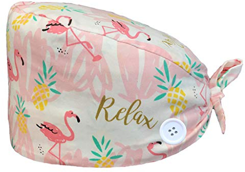 crazy bean 100% Baumwolle Verstellbare Arbeitsmütze mit Knöpfen Bedruckte Turbanmütze mit Schweißband Küchenmütze für Damen und Herren