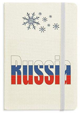 Cuaderno de nombre de la bandera del país de Rusia, grueso diario copos de nieve, invierno