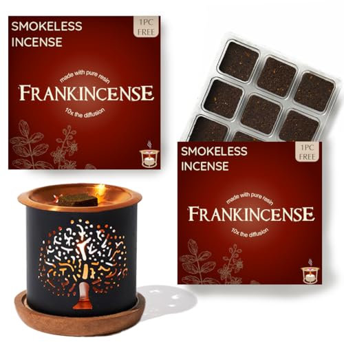 Frankincense Incense Bricks & Tree of Life Exotic Burner by Aromafume | 2 Trays x 9 bricks | Boswellia Carterii & Boswellia Serrata Extract, Native to East Africa & India | Low-smoke & Non-toxic