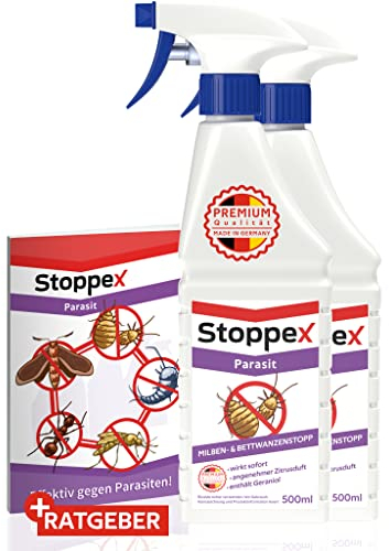 Stoppex Parasit Milben- & Bettwanzenspray – Effektive Soforthilfe gegen Milben & Bettwanzen - Ideal für Matratzen, Sofas, Polster & Teppiche
