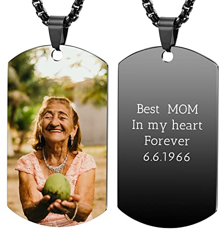 OTXIXTO Collana con Ciondolo con Piastrina per Cani Personalizzata con Incisione di Testo/Immagine Colorata/in Bianco e Nero per Gioielli in Acciaio Inossidabile da Uomo e Donna, con Portachiavi
