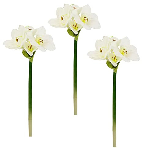 Flair Flower Kunst-Stielblume Amaryllis künstlich naturgetreue Blüte Seidenblume Textilblumen Hochzeitsdekoration Gefälschte Blumen Zweig Tischdeko Winterdeko Floristik, Weiß, 65x18x12 cm, 021113W
