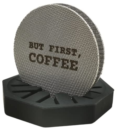 Gemini Espresso Puck Screen - 1.7mm Thickness 150μm Espresso Filter Screen - Mesh Coffee Reusable Filter for Espresso Portafilter Filter Basket (2 Packs 53.3mm Puck Screen with Stand)