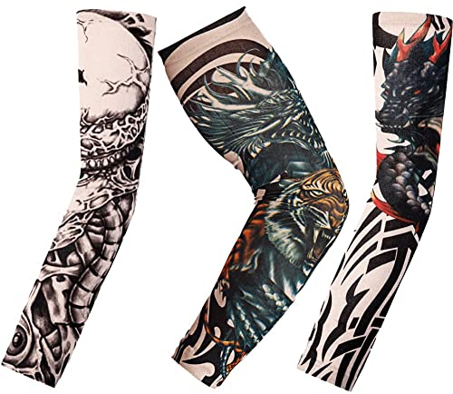 vepoty Manicotti per Tatuaggi temporanei Finti 3 Paia Manicotti per Protezione Solare Manicotti per Braccio da Corsa per Uomo Donna