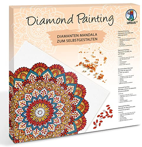 Ursus 43520006F - Diamond Painting Mandala Set 6, kit de Bricolage avec Toile et Pierres dans Les Tons Rouge, Orange et pétrole