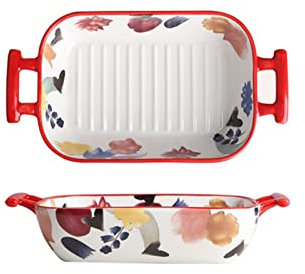 LUCBEI Baking Dish 1 PCS Baking Dish Ceramic Binaural Baking Pan Household Cheese Baked Rice Dishes Microwave Oven Bowl Kitchen Baking Bowl Lasagna Pans (Color : 1 PCS Red)