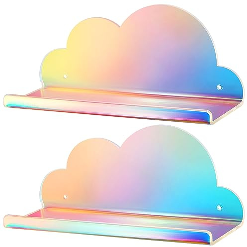 NiHome Schillerndes Schwebendes Shelves [2er-Pack] -Multifunktionales Acryl Regal- Großes Wandregal für Kinderzimmer, Mädchen, Badezimmer, Küche, Schlafzimmer (Groß, 2er-Pack)