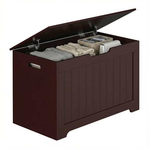 ZenStyle Storage Chest, Wood Storage Bench with 2 Safety Hinges, Storage Trunk Box Bench Entryway Bench for Bedroom and Living Room (Brown)