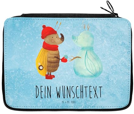 Mr. & Mrs. Panda Personalisierte Federmappe Nachtfalter Schneemann - Geschenke, Federmäppchen mit Namen, Weihnachtsgruß, Weihnachten, Stiftemappe, Winterzeit, PersonalisierteS, Stifte Etui, Schnee