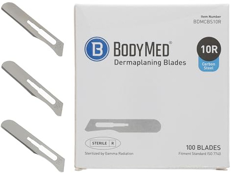BodyMed Dermaplaning Klingen #10R aus Karbonstahl, steril für chirurgische, Hautpflege, Haarentfernung und Podologie, mit abgerundeter Spitze für Ästhetiker, 100 Stück