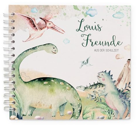 Feenstaub Freundebuch Grundschule Dino, personalisiertes Schulfreundebuch Dino, Freundschaftsbuch Dinosuarier, Erinnerungsbuch Einschulung Grundschule, Geschenk 1 Klasse personalisiert