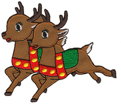Rentier Weihnachten Aufnäher zum aufbügeln oder aufnähen Bügelbild Aufbügler für Kleidung gestickter Bügelpatch Applikation Hirsch Patch Größe 8,0 x 5,5 cm